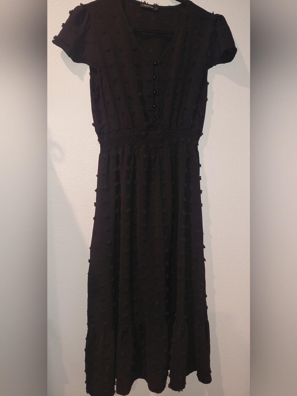 Women's Black Textured Midi Dress